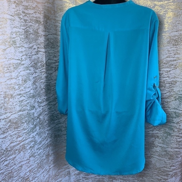 Calvin Klein Light Blue Button Up 3/4 Sleeve Shirt Blouse Size L - Picture 7 of 13